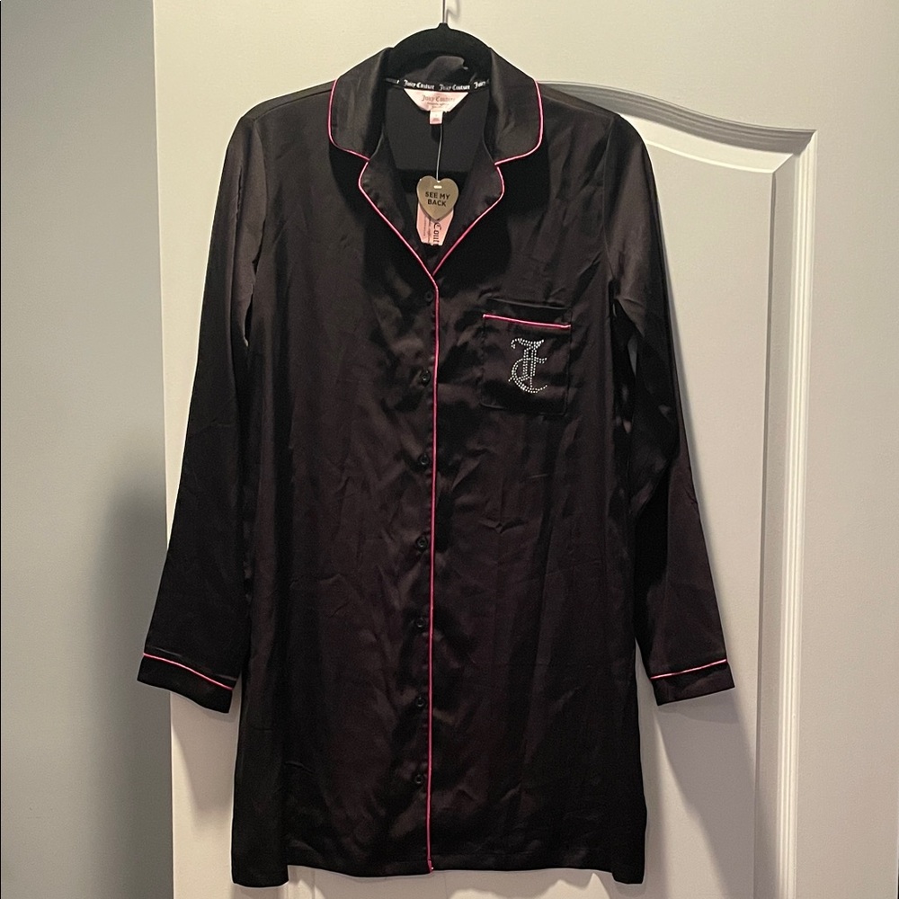 NWT Black Satin Juicy Couture Nightgown with Pink Trim